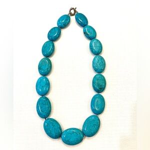 Vintage ~ Turquoise Flat Oval Stones ~ Large Necklace with Spring Clasp